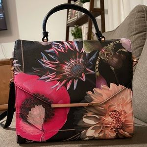 TED BAKER LONDON NEON POPPY LARGE ENVELOPE TOTE HANDBAG W/ROSE GOLD ACCENTS